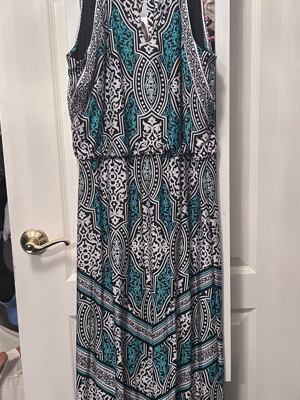 White House Black market Sleeveless Teal and Black Printed Maxi Dress